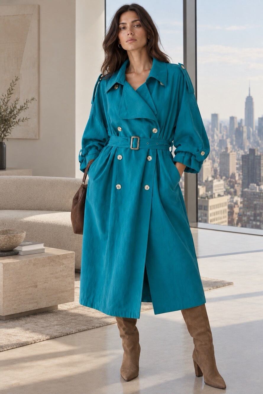 NWT Nasty Gal Oversized Teal Blue Belted Trench Coat Mac Jacket US Size 6 UK 10